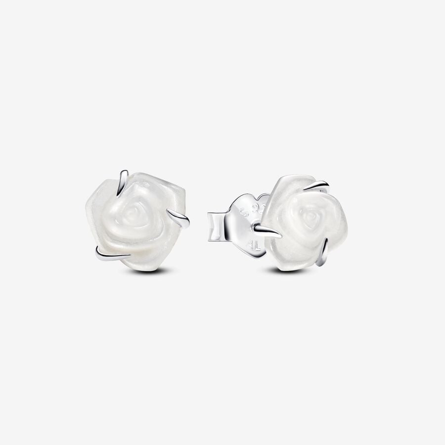 Pendientes De Botón Rosa Blanca