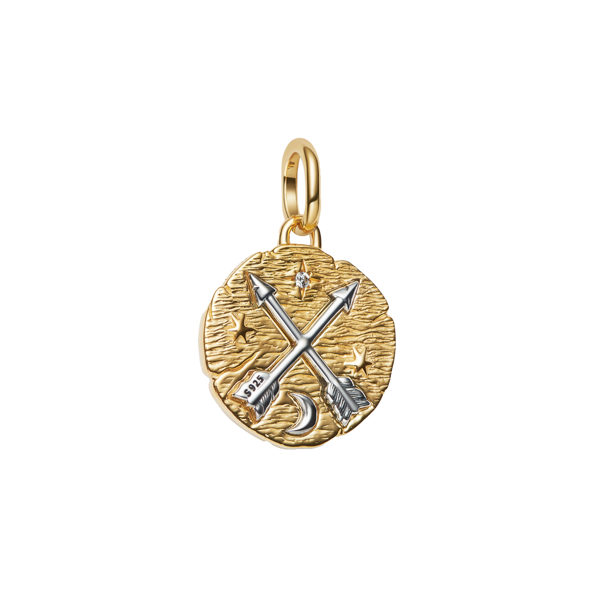 Charm Colgante Medallón Flechas Cruzadas Dos Tonos