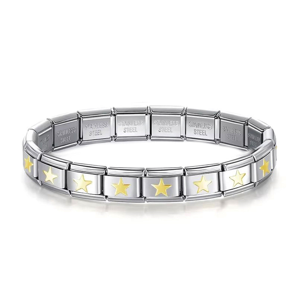 Brazalete Italiano Plateado Con Estrellas Doradas