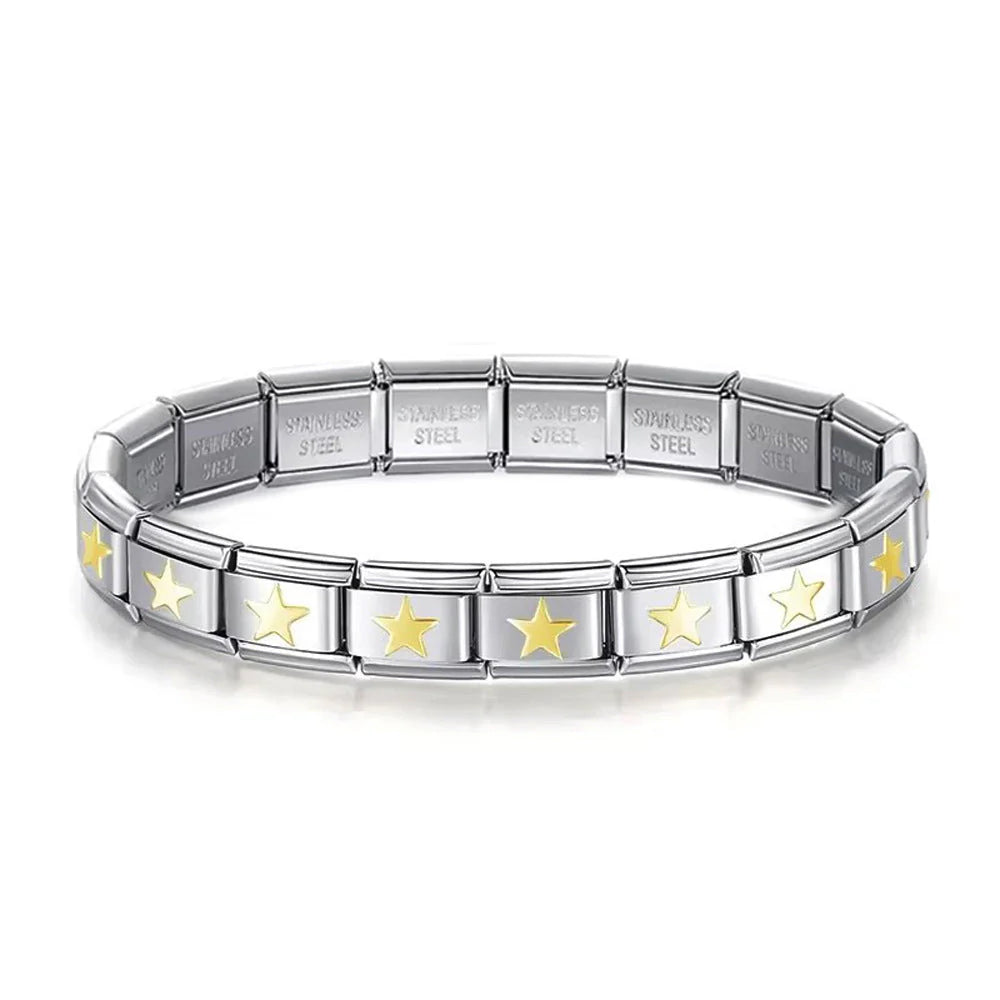 Brazalete Italiano Con Estrellas Plata/Oro