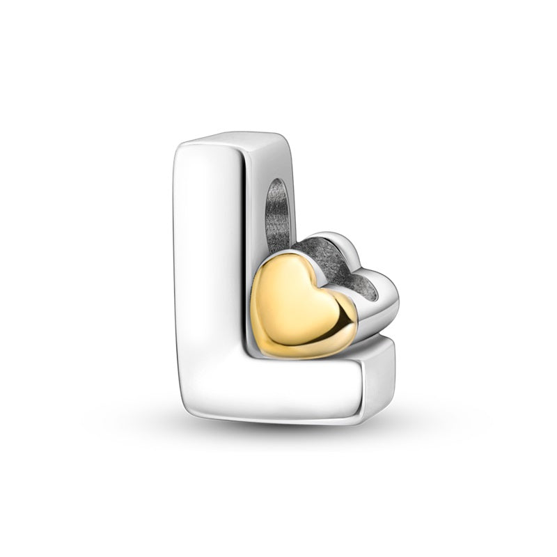 Charms Alfabeto A-Z Plata Con Corazón Dorado