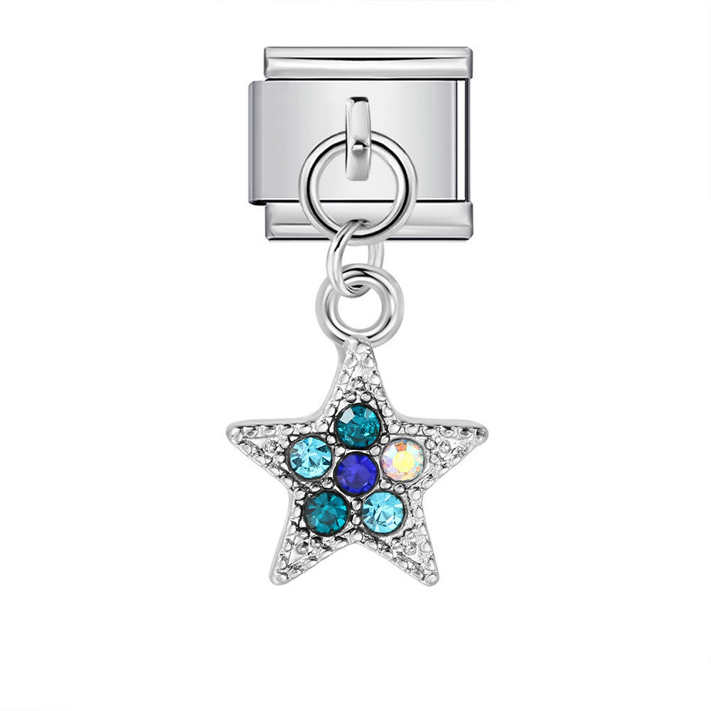 Charm Colgante Para Brazalete Italiano Estrella Con Zafiros