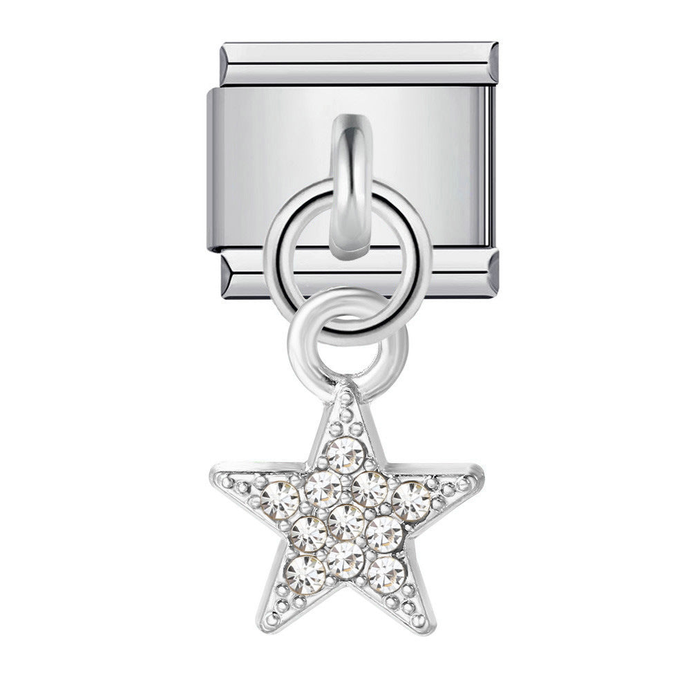 Charm Colgante Para Brazalete Italiano Estrella Plata Diamantes