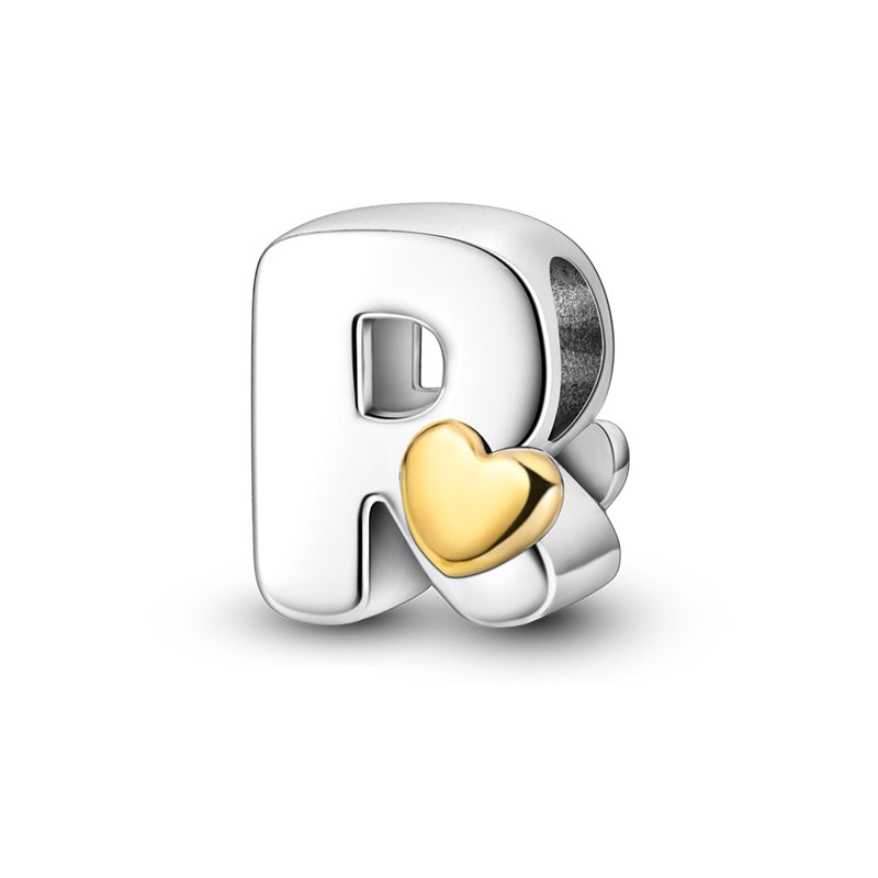 Charms Alfabeto A-Z Plata Con Corazón Dorado