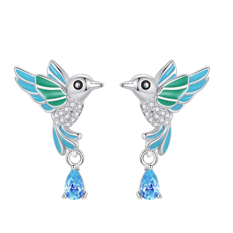 Pendientes De Colibrí Con Gema Colgante