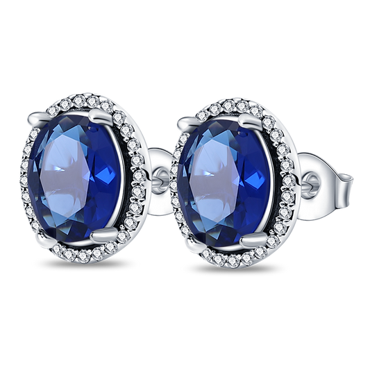 Pendientes De Botón Zirconia Azul