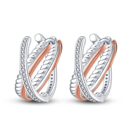 Pendientes De Aro Triple Tonalidad Plata / Oro Rosa