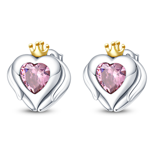 Pendientes De Botón Corazón Con Corona