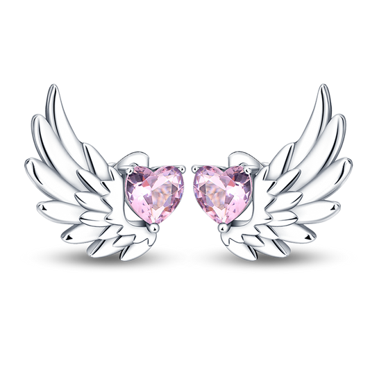 Pendientes De Botón Corazón Con Alas