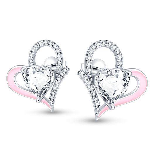 Pendientes De Botón Corazón Con Piedra