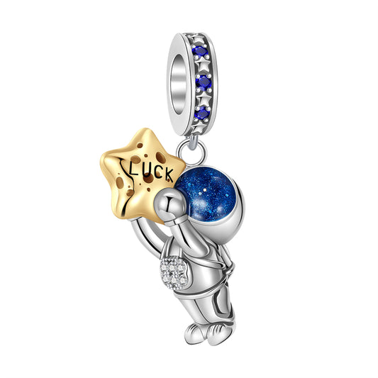 Charm Colgante De Astronauta Estrella De La Suerte