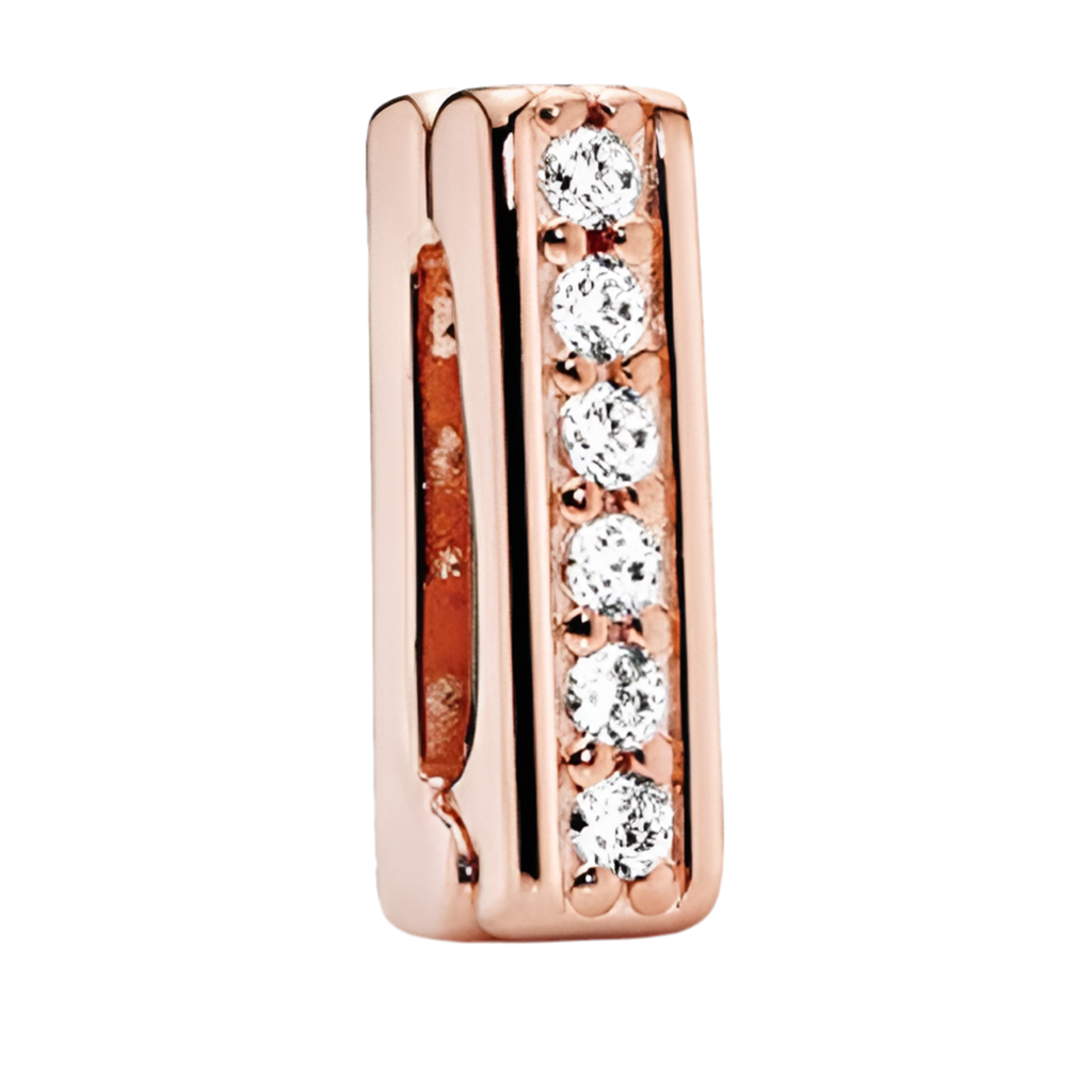 Charm Sujetador Reluciente Cubierto En Oro Rosa Para Brazalete De Ondas Planas