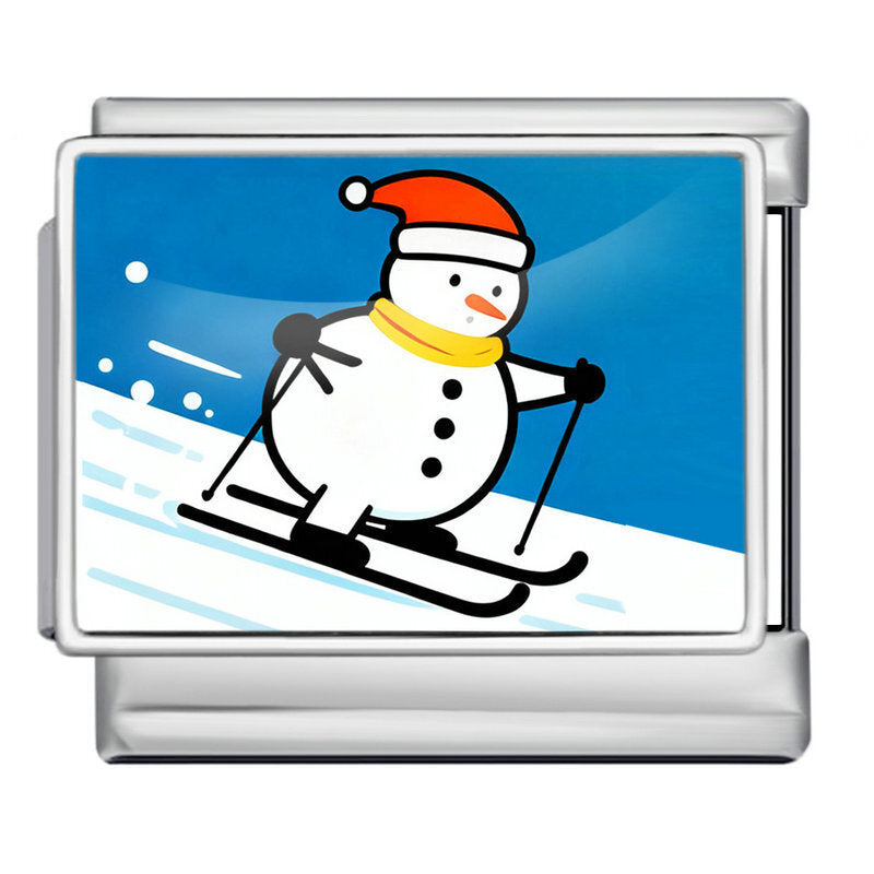 Charm Para Brazalete Italiano SnowMan Navideño En Esquís