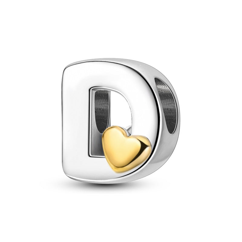 Charms Alfabeto A-Z Plata Con Corazón Dorado