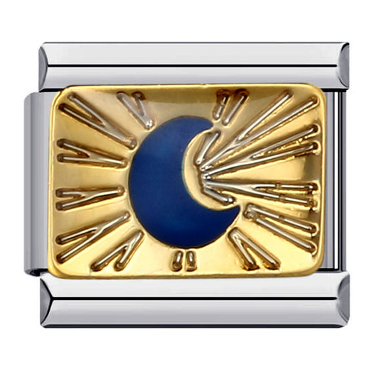 Charm Para Brazalete Italiano Luna Azul Plata / Oro