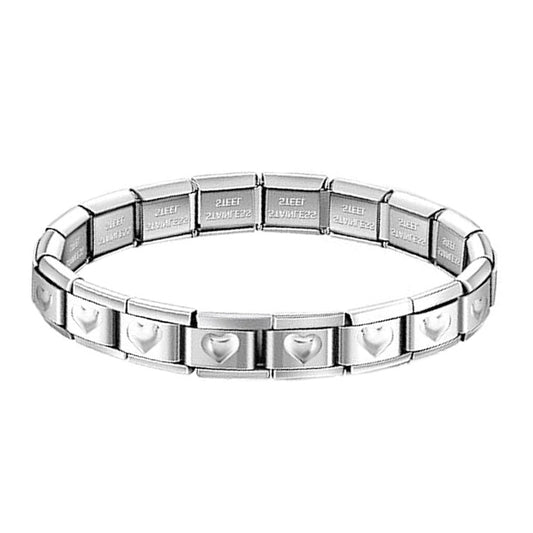 Brazalete Italiano Plateado Con Corazones