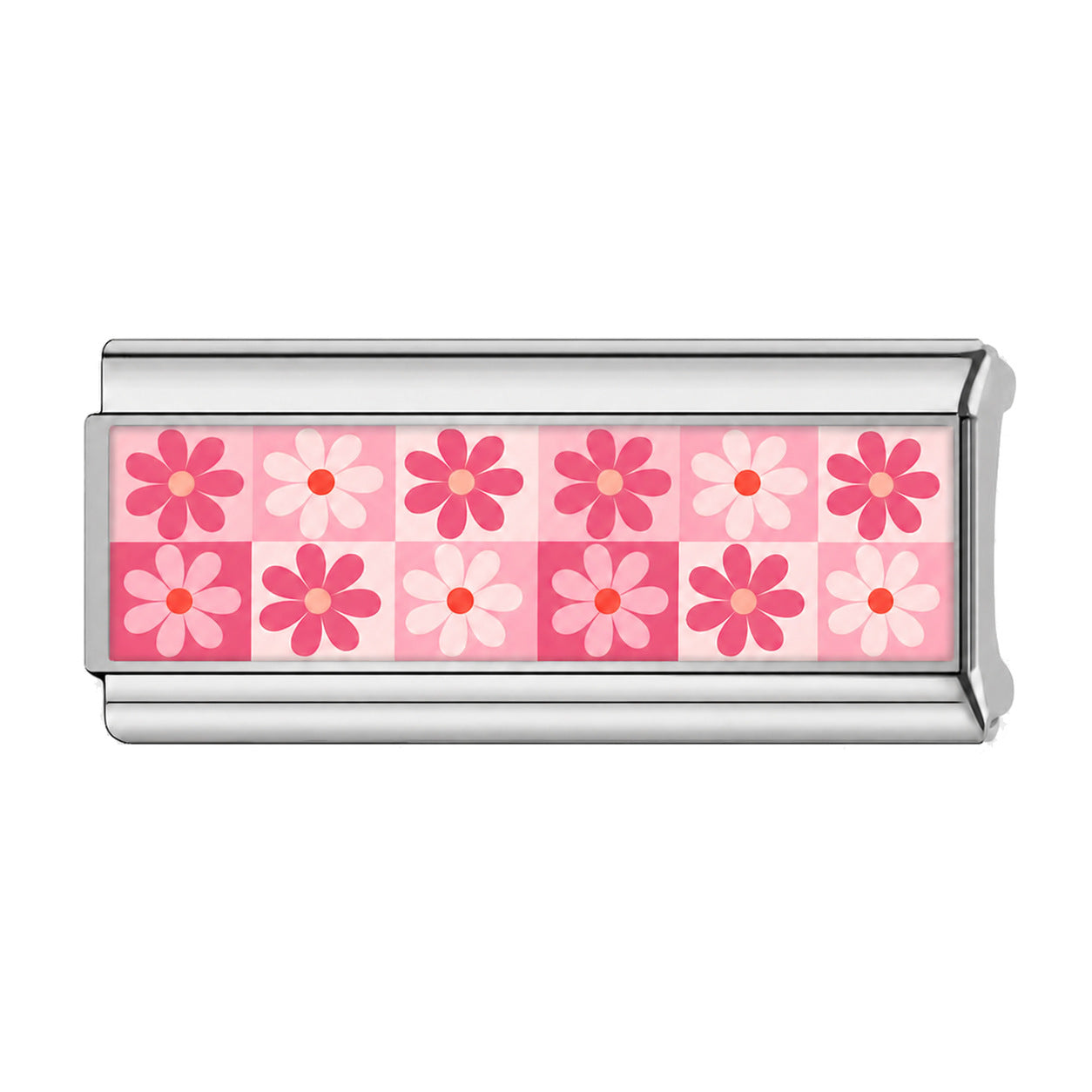 Charm Para Brazalete Italiano Doble Cuadros De Flores
