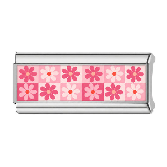 Charm Para Brazalete Italiano Doble Cuadros De Flores