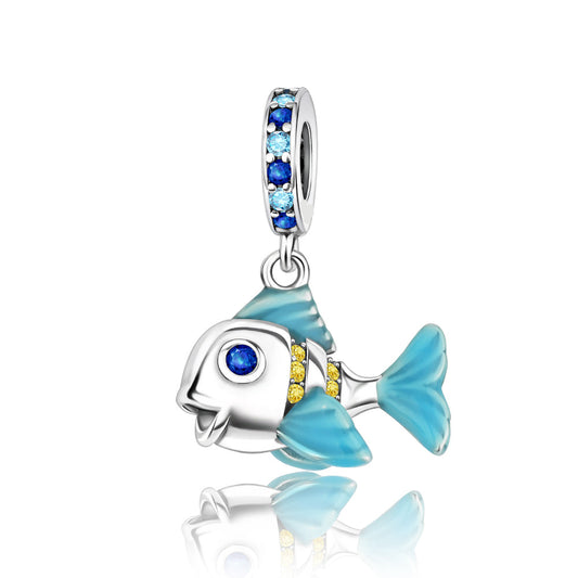 Charm Colgante Pez Azul Con Piedras Preciosas