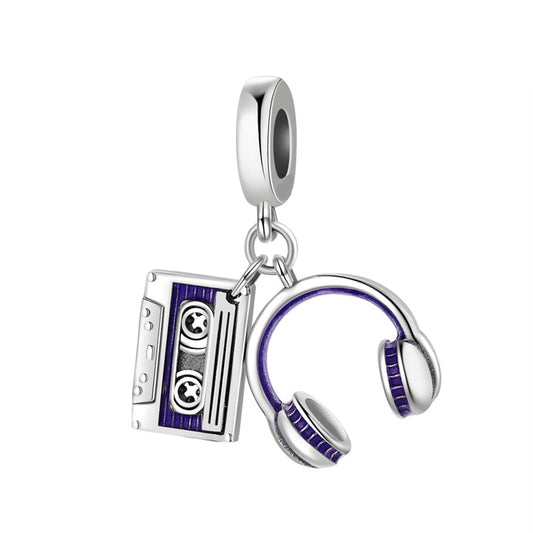 Charm Colgante Doble Retro Cassette & Audifonos