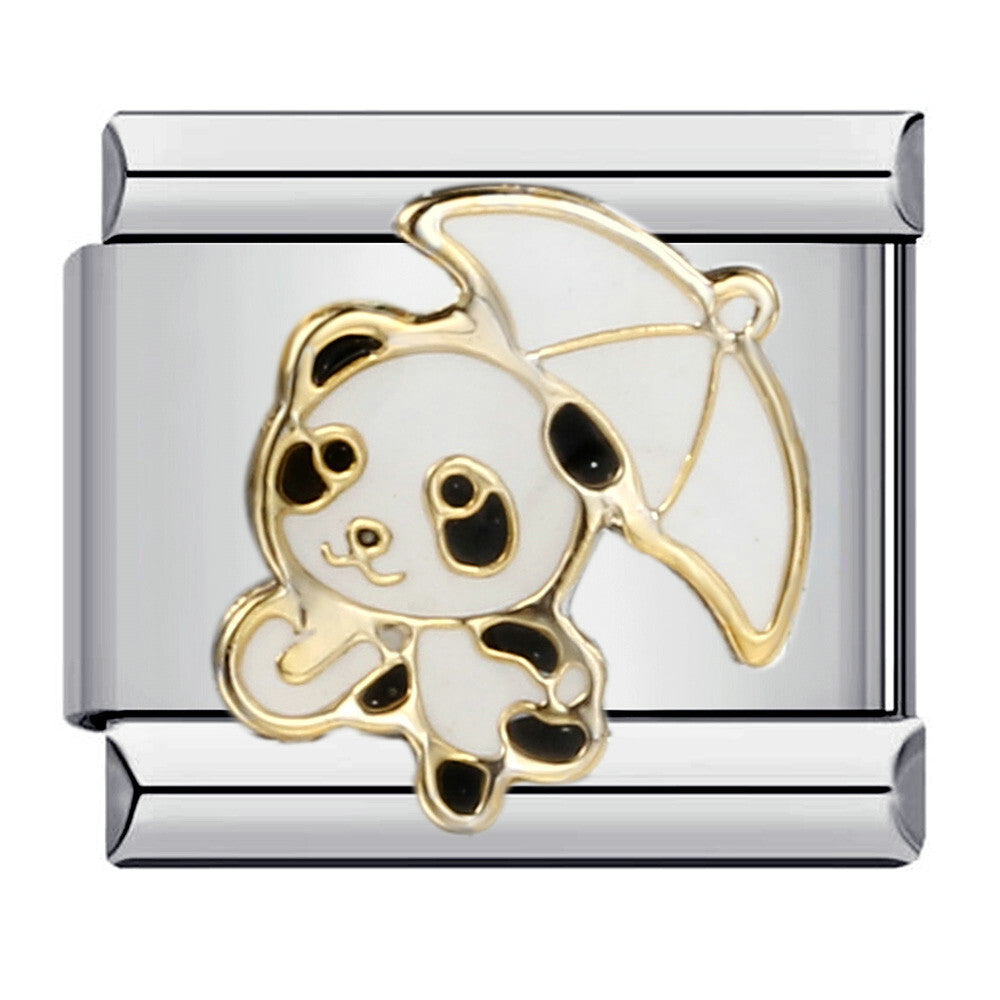 Charm Para Brazalete Italiano Panda Con Sombrilla