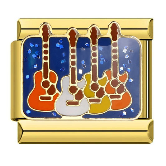Charm Para Brazalete Italiano Guitarras Plata / Oro