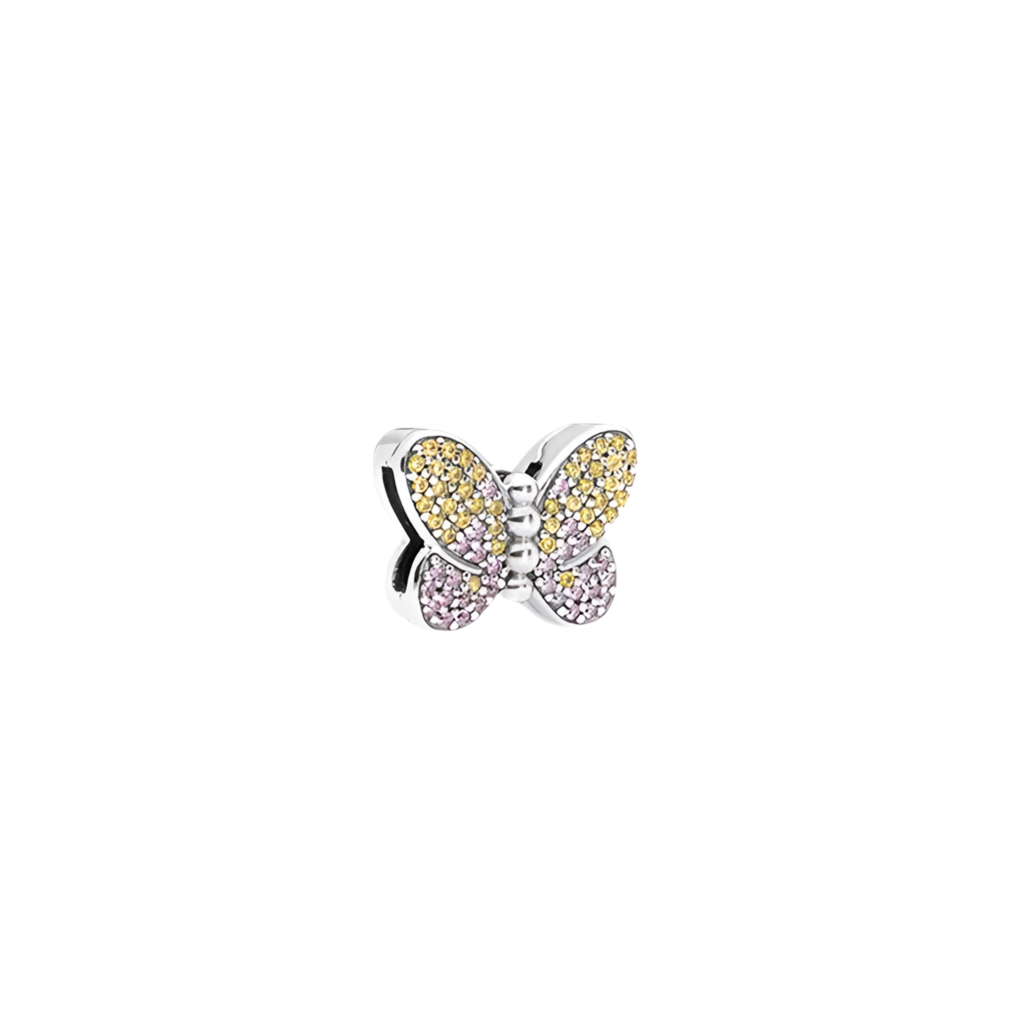 Charm Para Brazalete Mariposa Dorado Y Plateado Brillante De Ondas Planas