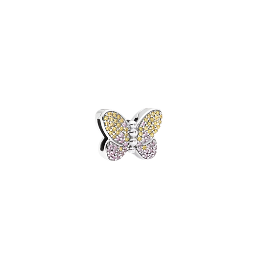 Charm Para Brazalete Mariposa Dorado Y Plateado Brillante De Ondas Planas