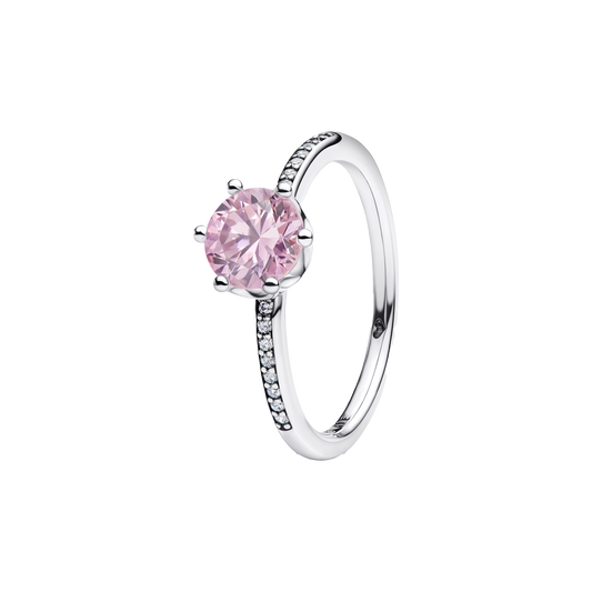 Anillo Solitario Rosa Pavé