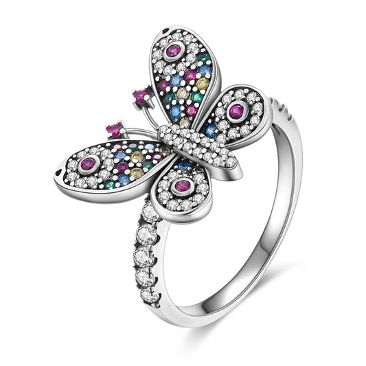 Anillo Mariposa Zirconias Colores Brillantes