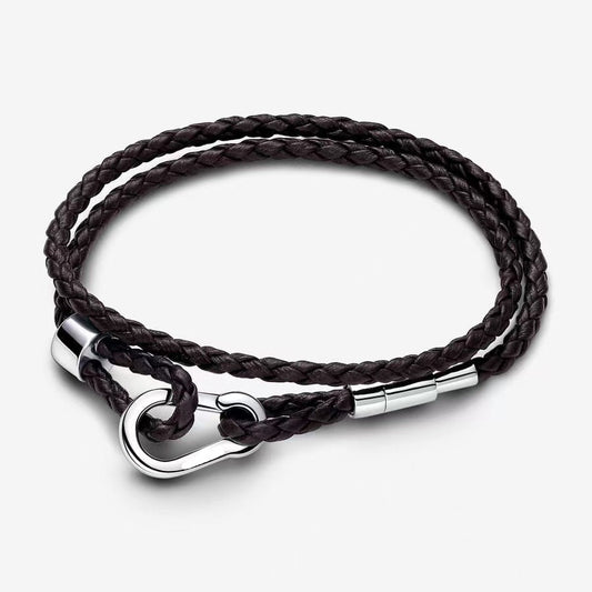Brazalete De Cuero Doble Vuelta Broche Gancho