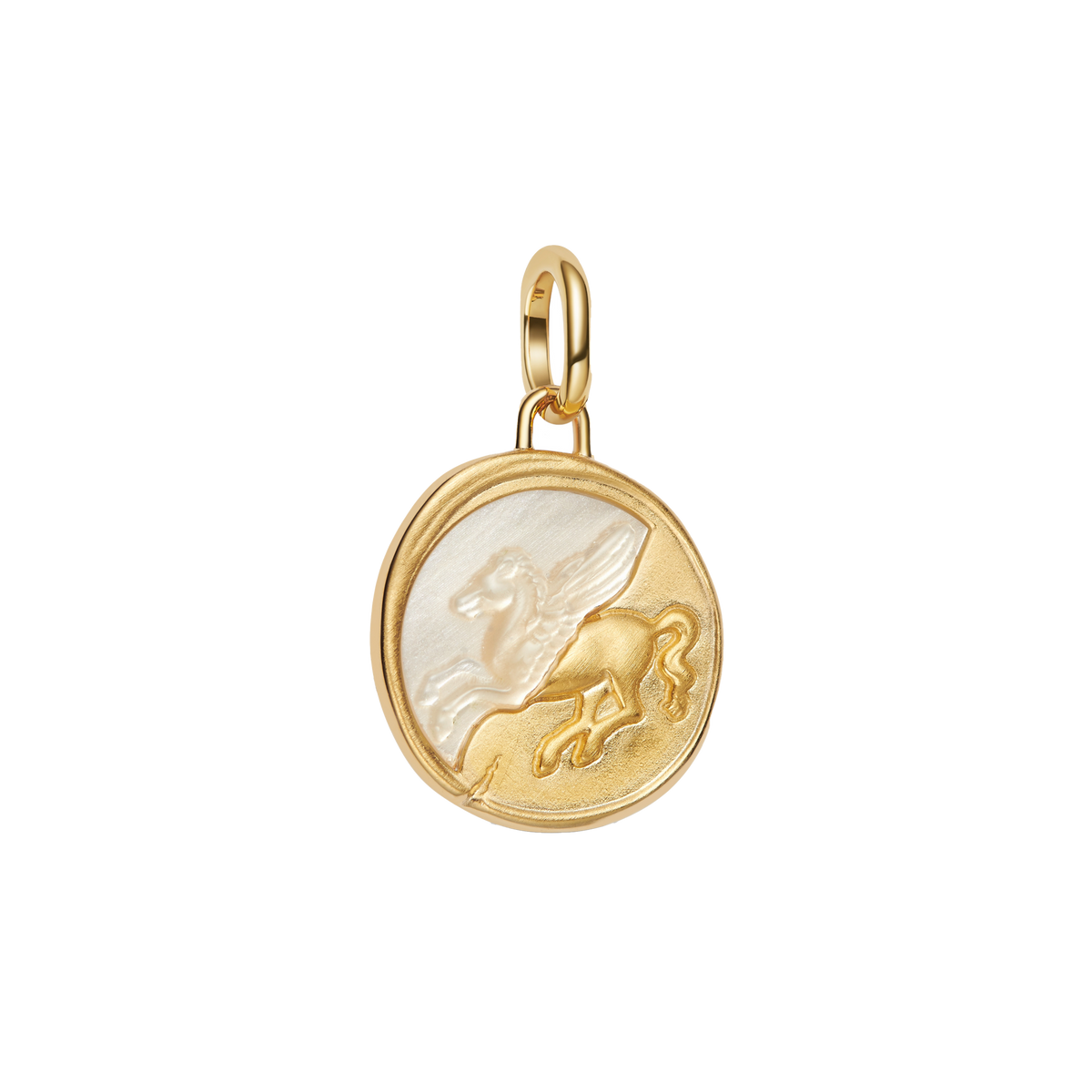 Charm Colgante Medallón Pegaso Nácar Dorado