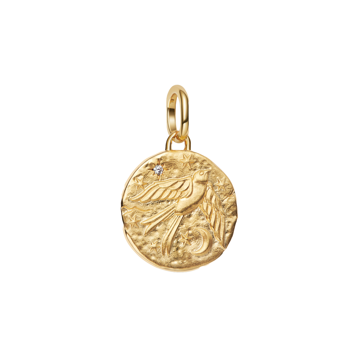 Charm Colgante Medallón Golondrina Y Luna Dorado
