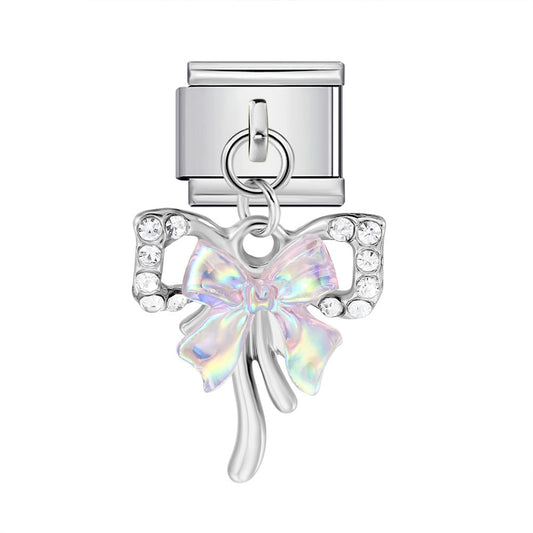 Charm Colgante Para Brazalete Italiano Moño Plata / Oro