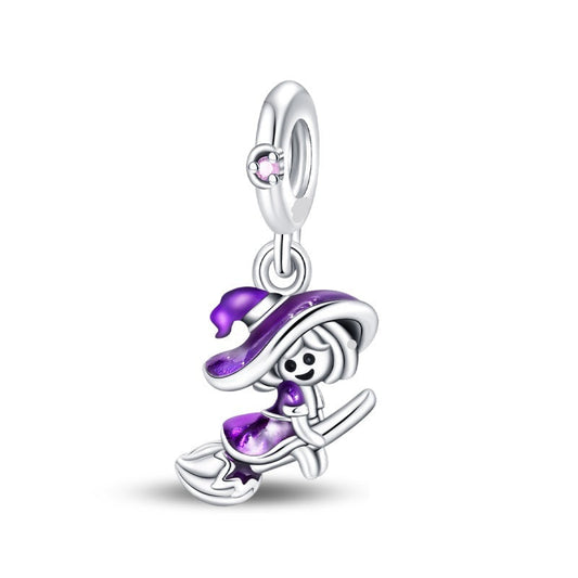 Charm Colgante Bruja Con Escoba De Halloween
