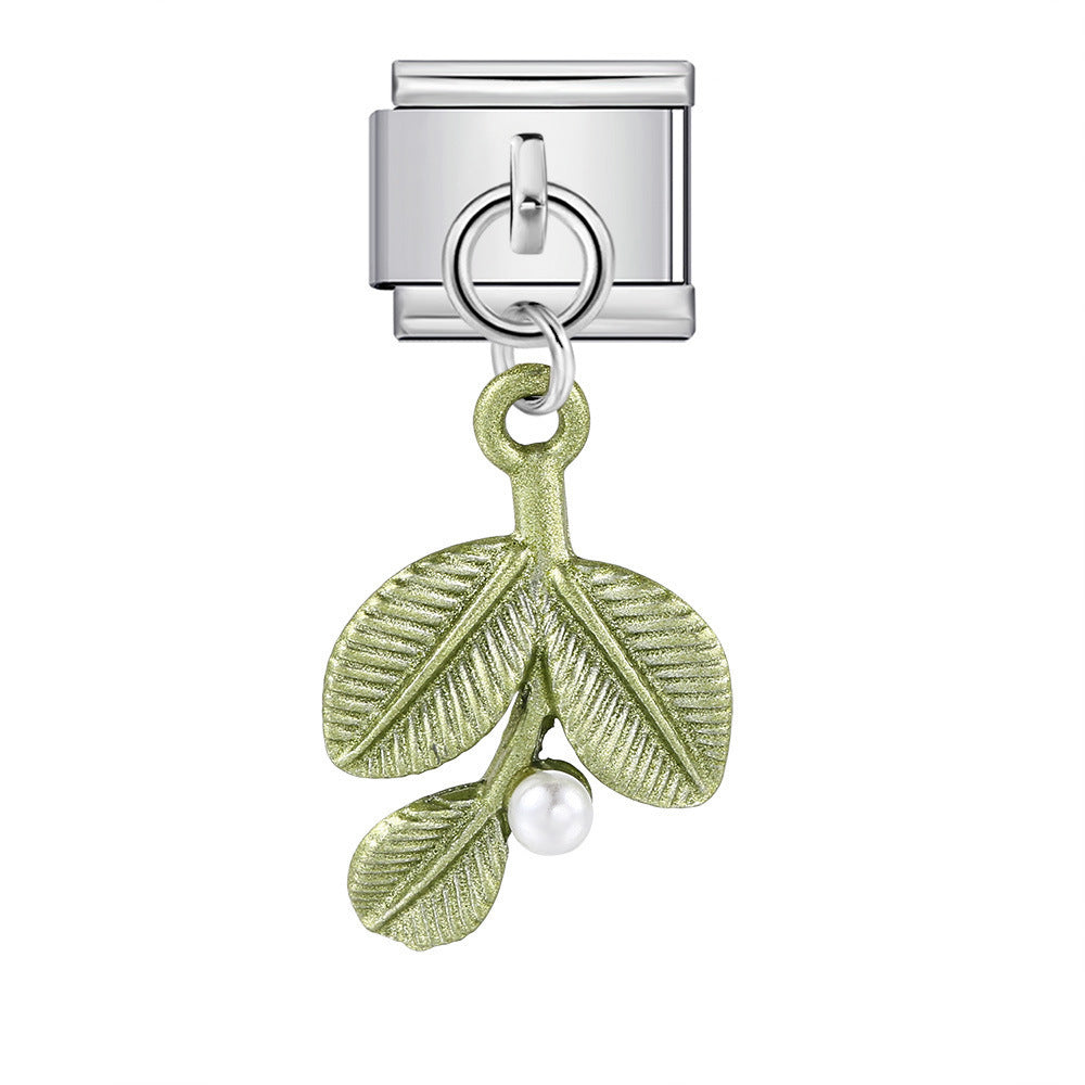 Charm Colgante Para Brazalete Italiano Rama Verde