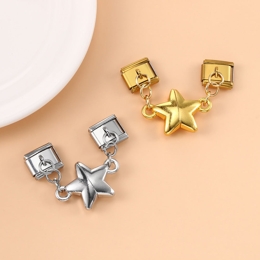 Charm Colgante Para Brazalete Italiano Estrella Doble Oro / Plata