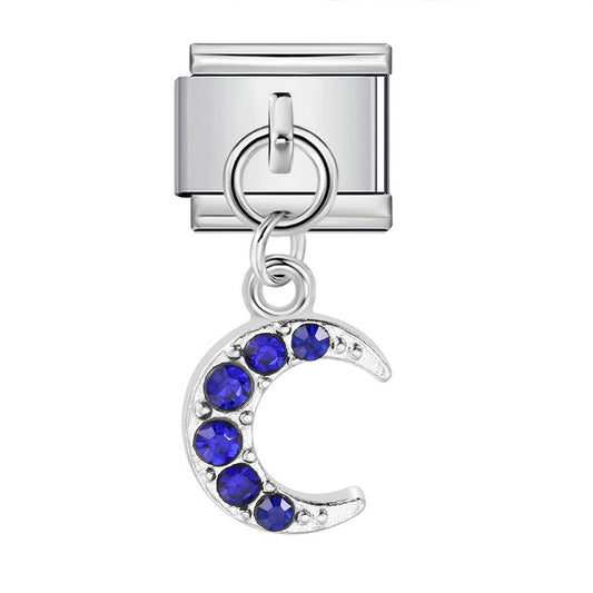 Charm Colgante Para Brazalete Italiano Luna Con Zafiros