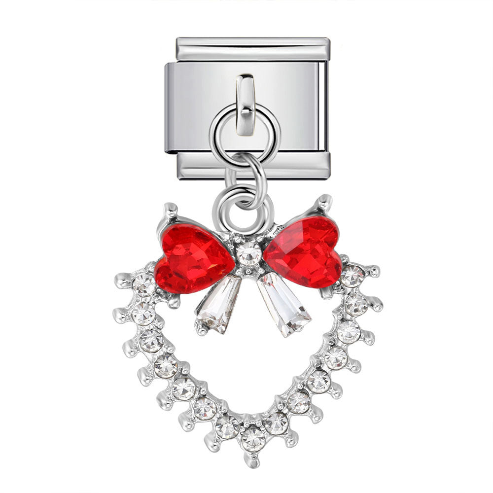 Charm Colgante Para Brazalete Italiano Corazón Con Moño