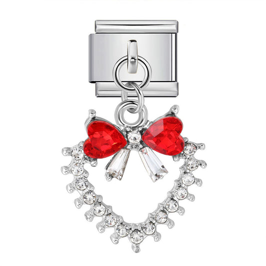 Charm Colgante Para Brazalete Italiano Corazón Con Moño