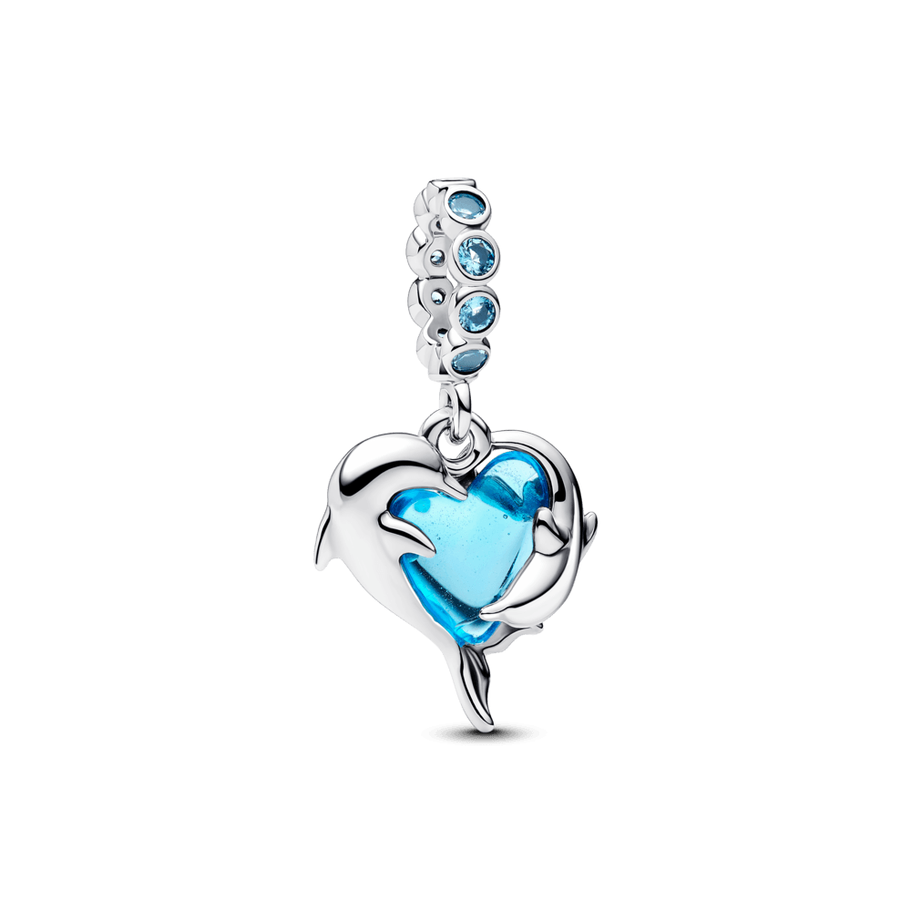 Charm Colgante Delfines De Cristal De Murano Azul