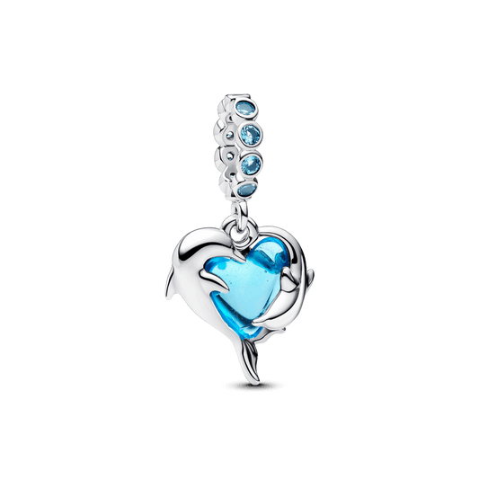 Charm Colgante Delfines De Cristal De Murano Azul