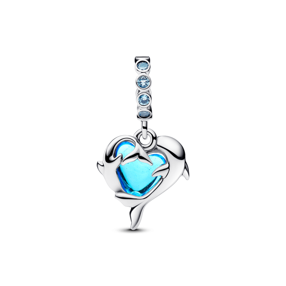 Charm Colgante Delfines De Cristal De Murano Azul