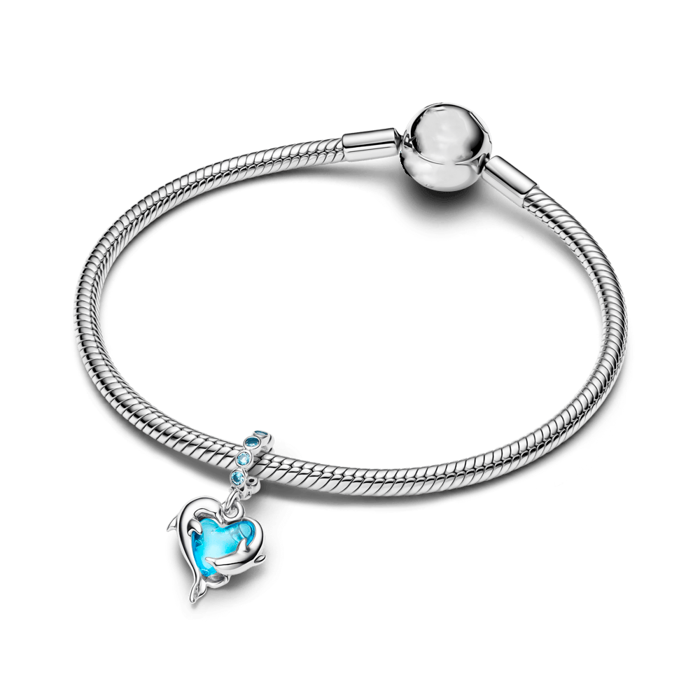 Charm Colgante Delfines De Cristal De Murano Azul