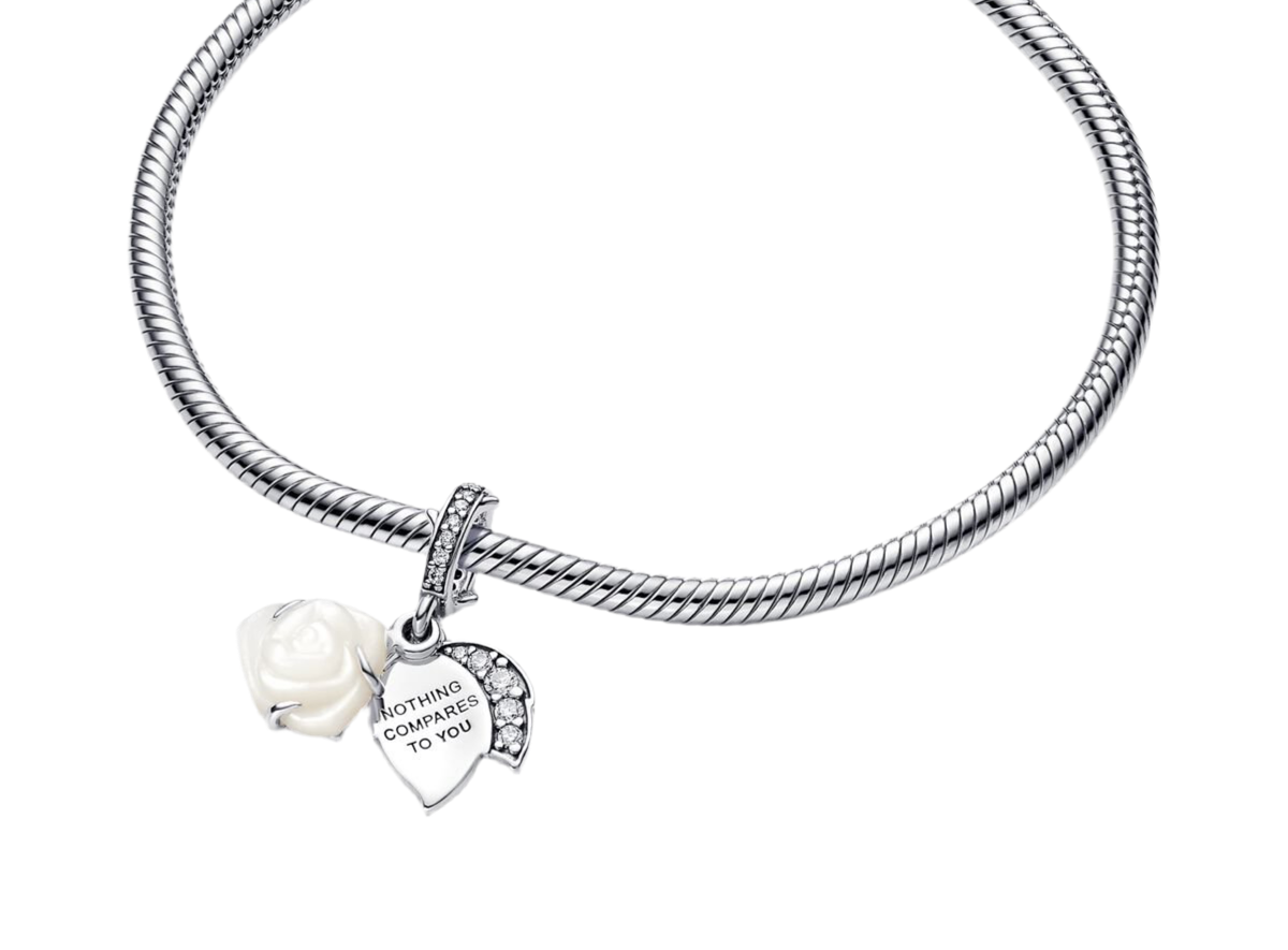 Charm Colgante Doble Rosa Blanca