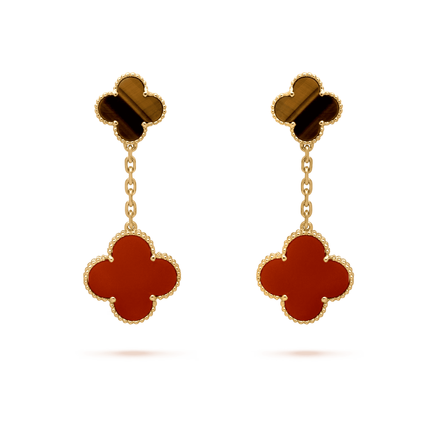 Pendientes De Botón Alhambra Oro Amarillo, Ojo De Tigre Cornalina, 2 Motivos
