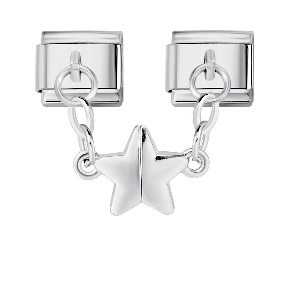 Charm Colgante Para Brazalete Italiano Estrella Doble Oro / Plata
