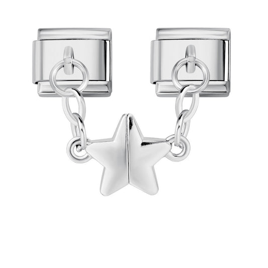 Charm Colgante Para Brazalete Italiano Estrella Doble Oro / Plata