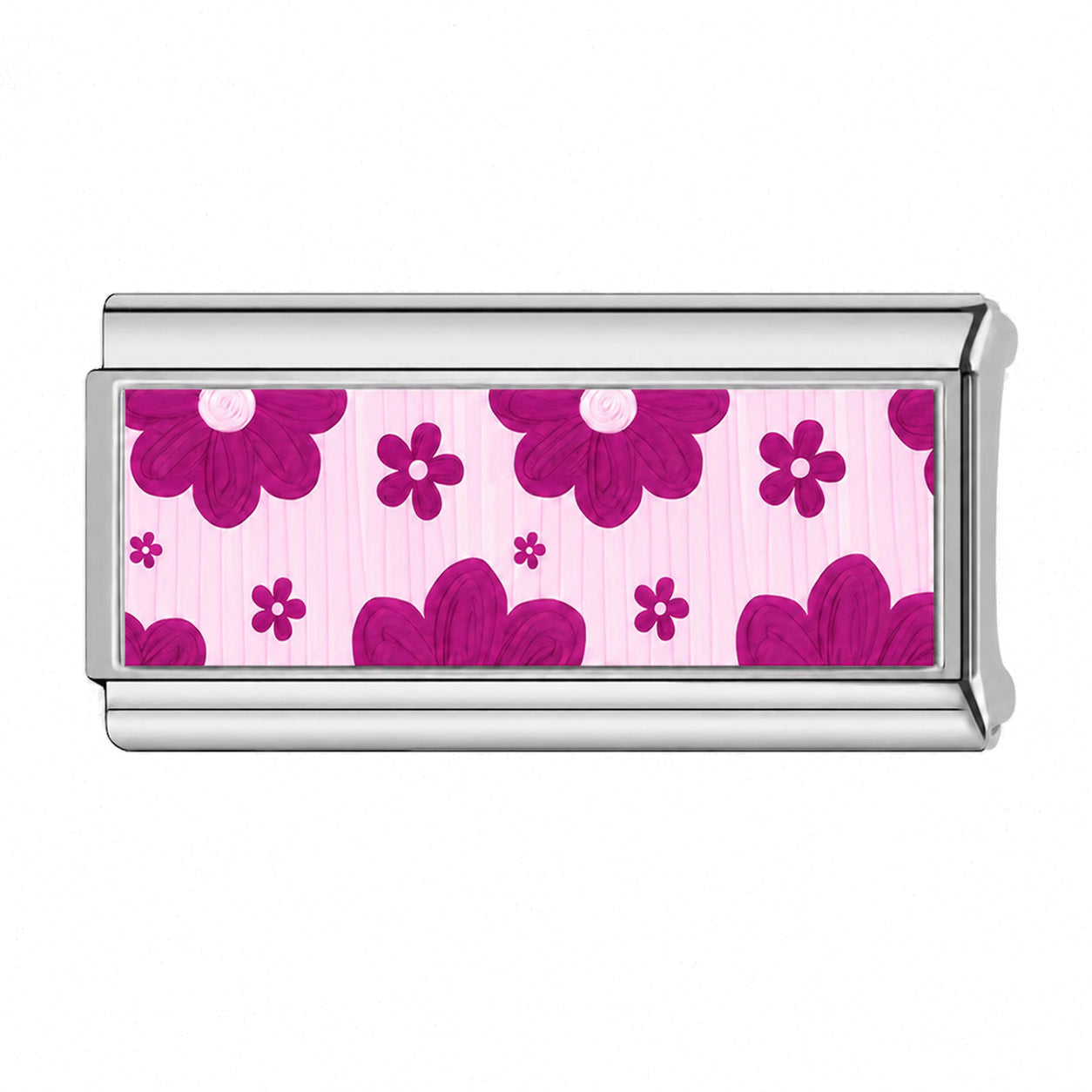 Charm Para Brazalete Italiano Doble Flores Moradas