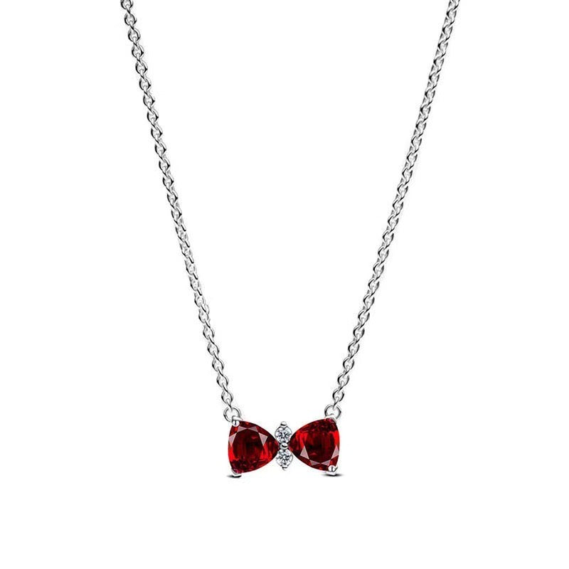 Collar Moño Rojo / Rosa / Plata